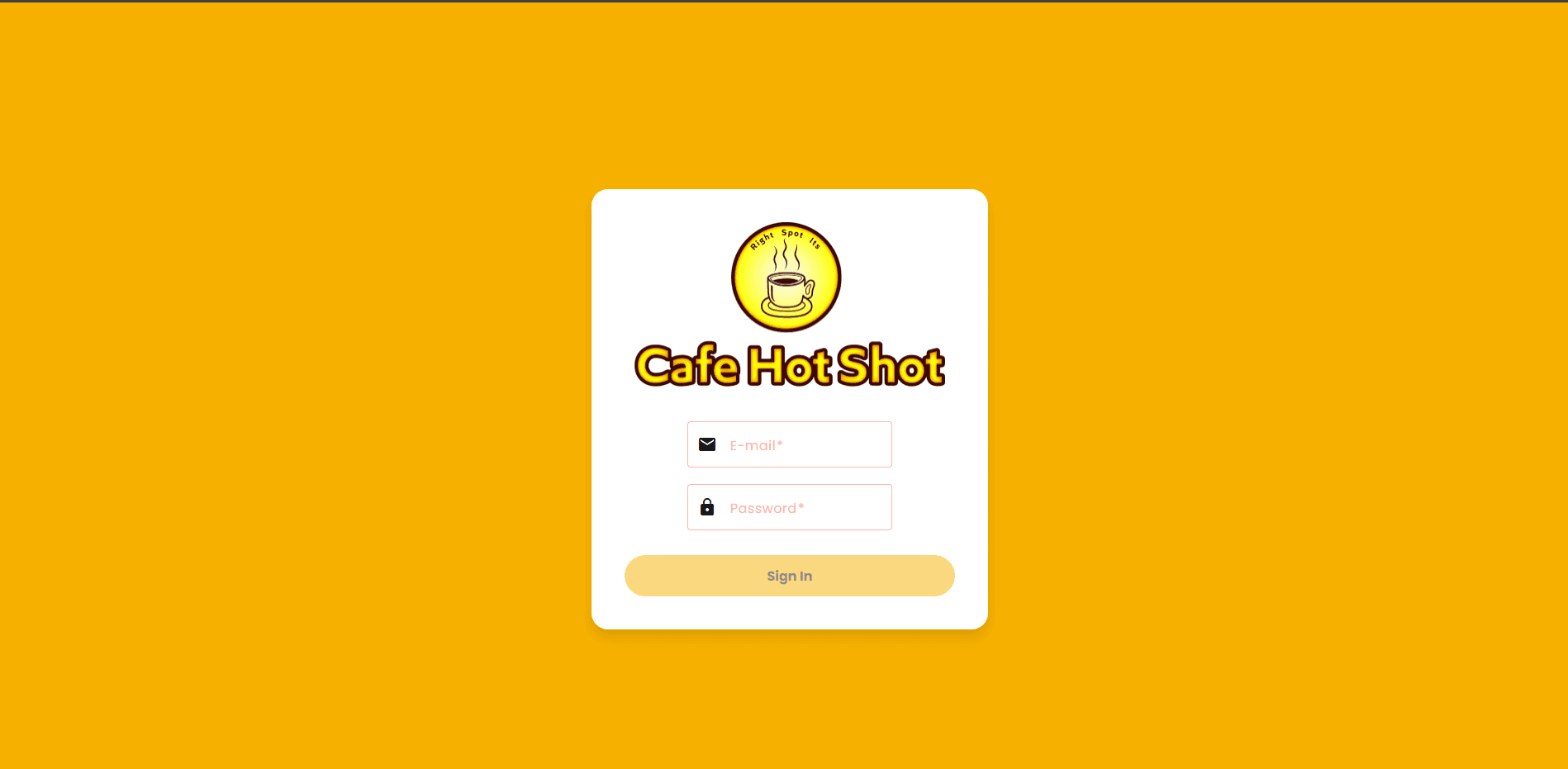 Cafe Hot Shot sign-in screen