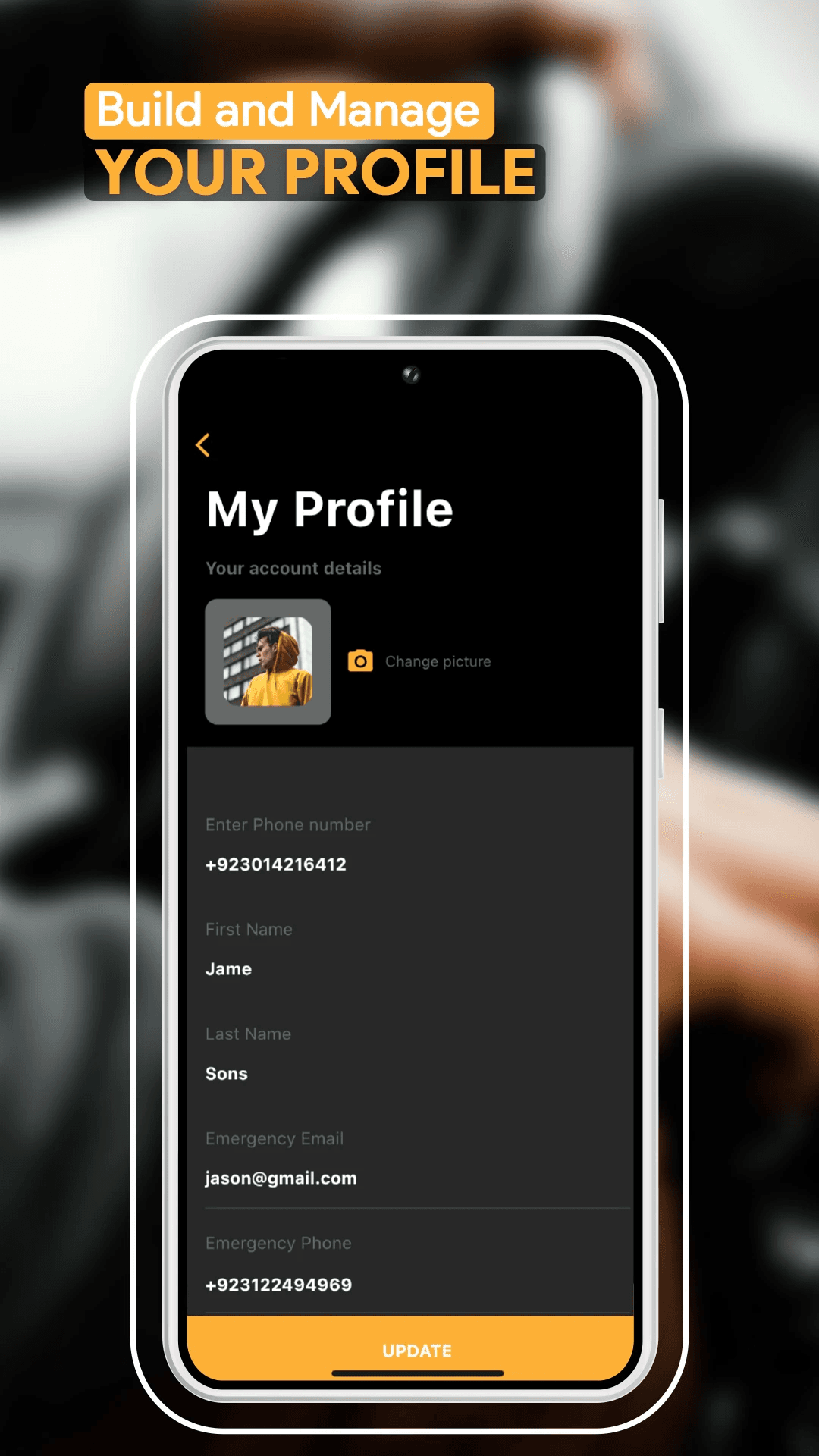 Mobility app profile management screen